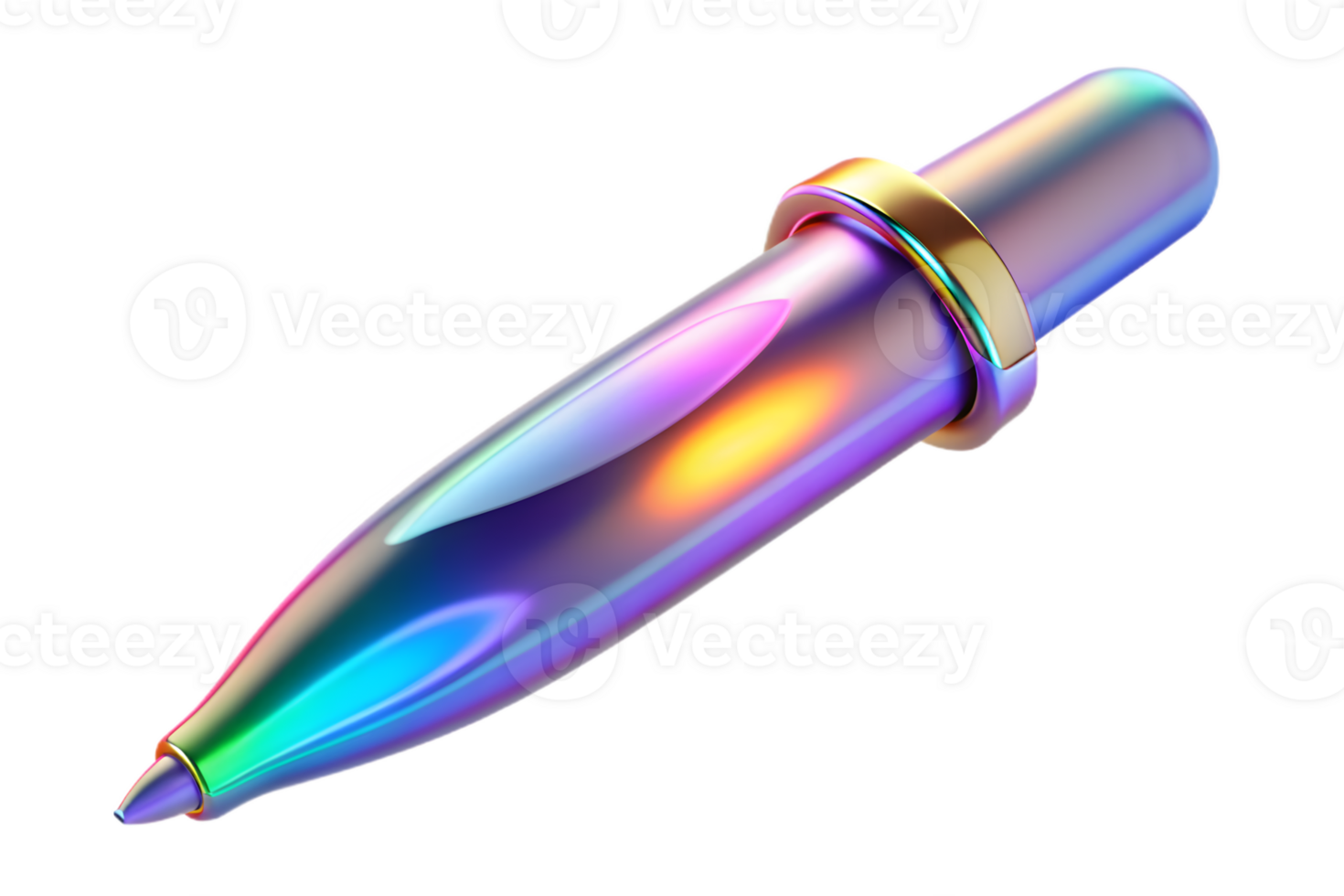 Isometric Holographic Pen with Glowing Ink concept as A sleek pen with holographic glowing ink placed on a glossy white surface. The scene is isolated with ample copy space symboli png