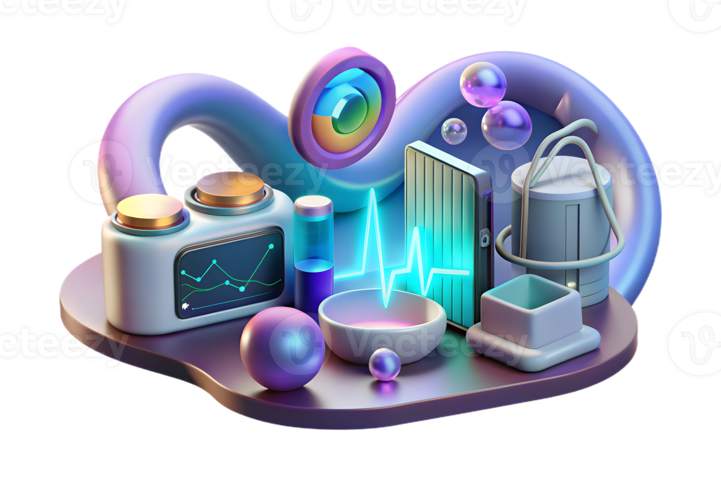 Isometric Transformative Tech in Healthcare concept as A glowing abstract digital art scene with digital waves and holographic elements representing the transformation of healthcar png