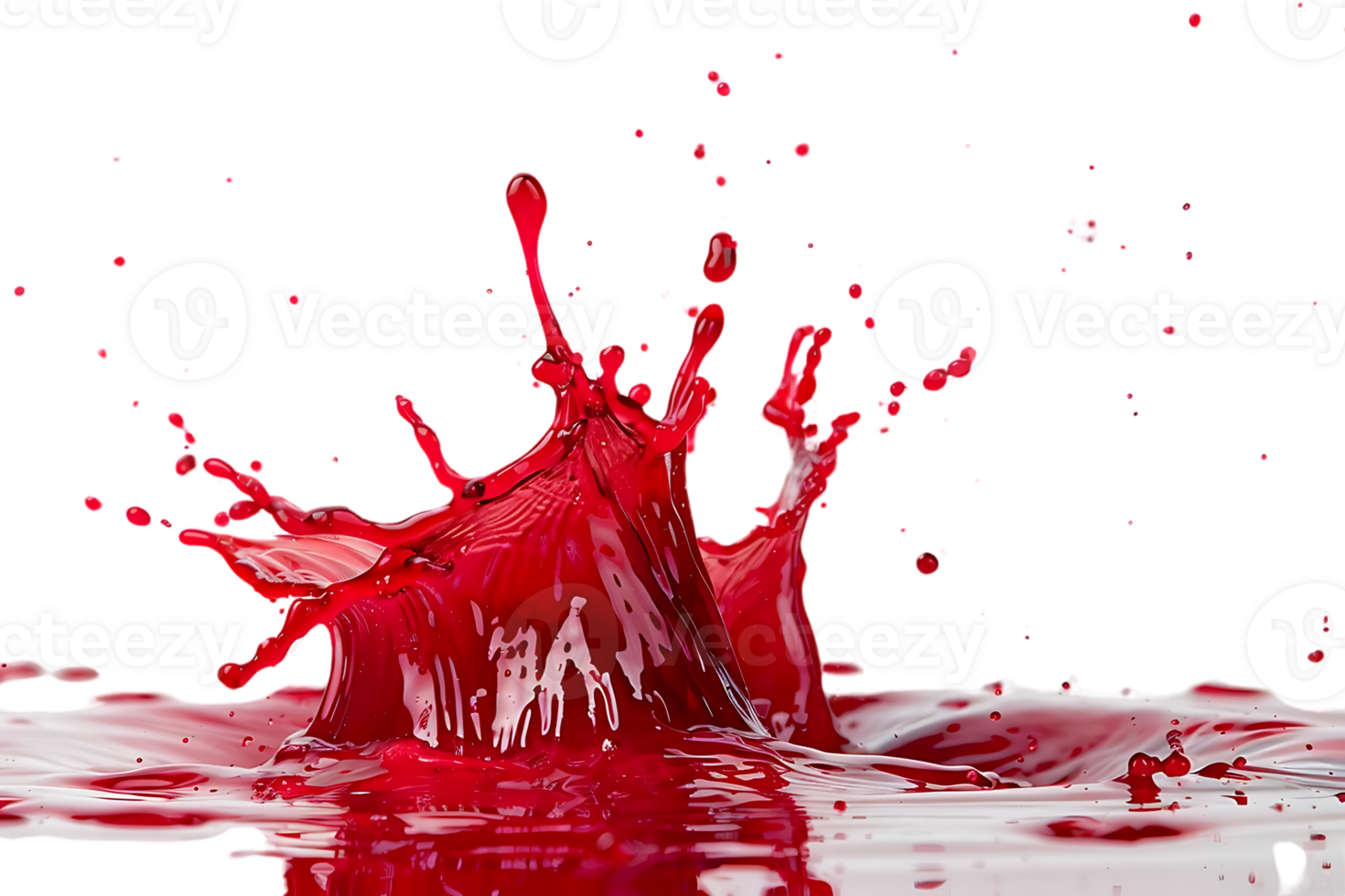 Red Liquid Splashing on Transparent Background with Droplets png
