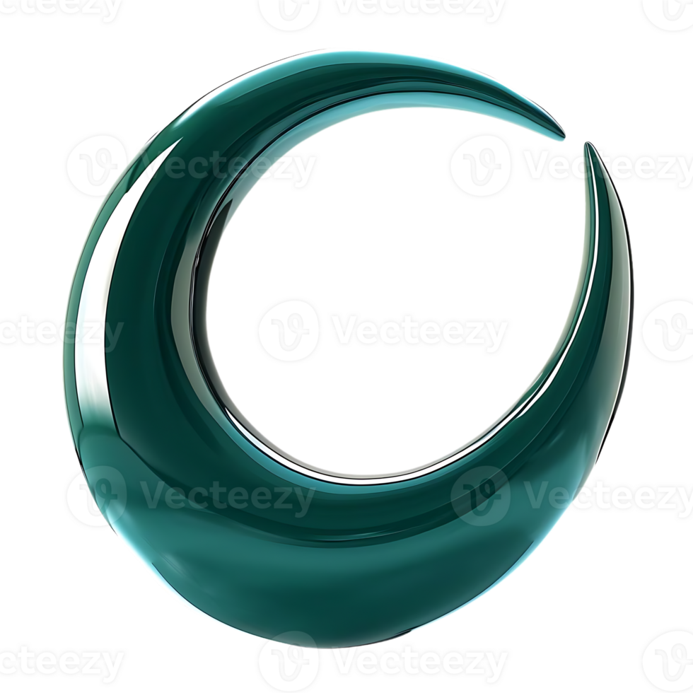 Green Glossy Crescent Moon with Transparent Background, Abstract Shape, Design Element, Geometric Form, Digital Art, 3D Render, Creative Illustration, Modern Graphic, Minimalist Artwork, Shape Design, Circular Shape, Curved Line, Teal Hue, Shiny Surface, png