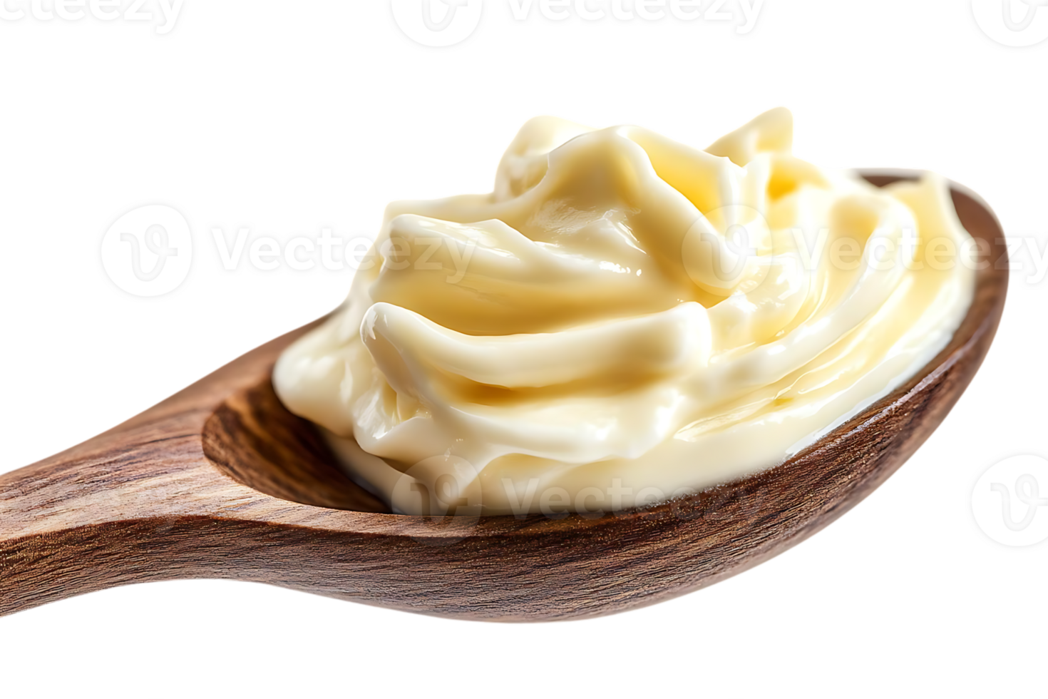 Creamy Mayonnaise Swirled in Wooden Spoon with a Transparent Background png