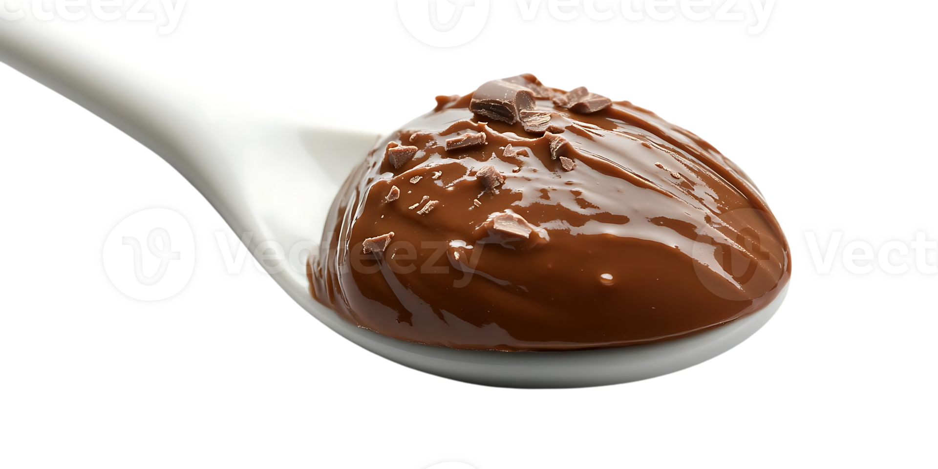 Chocolate Pudding with Chocolate Chips on White Spoon, Isolated on Transparent Background png