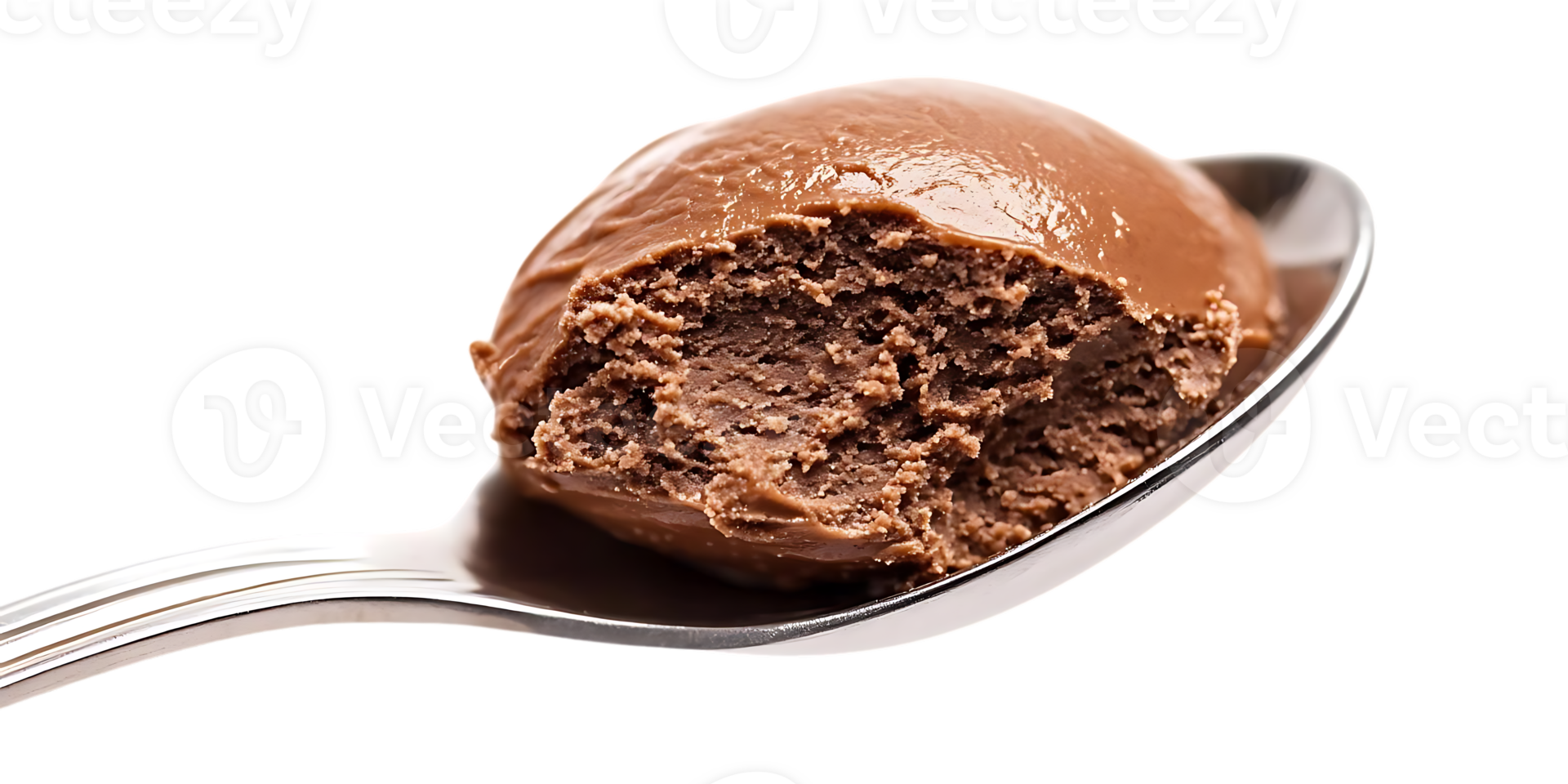 A Scoop of Creamy Chocolate Ice Cream on a Spoon with Transparent Background png
