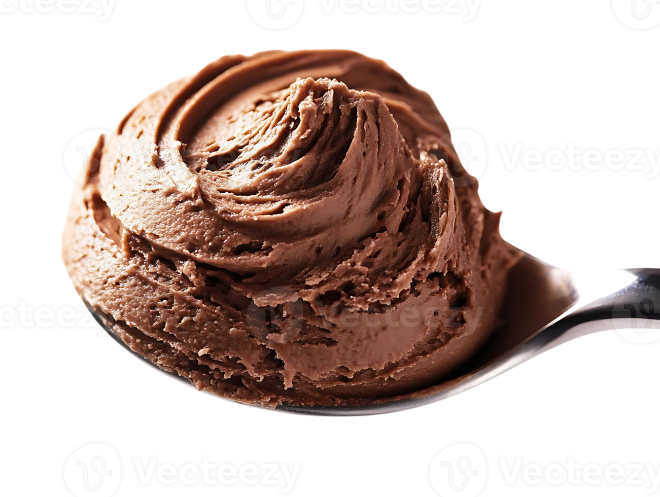 Delicious Chocolate Ice Cream Scoop on a Spoon with a Transparent Background png
