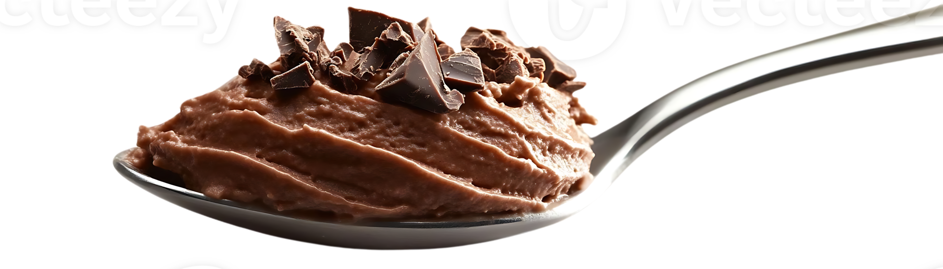Chocolate Mousse Spoonful with Transparent Background and Chocolate Shavings png