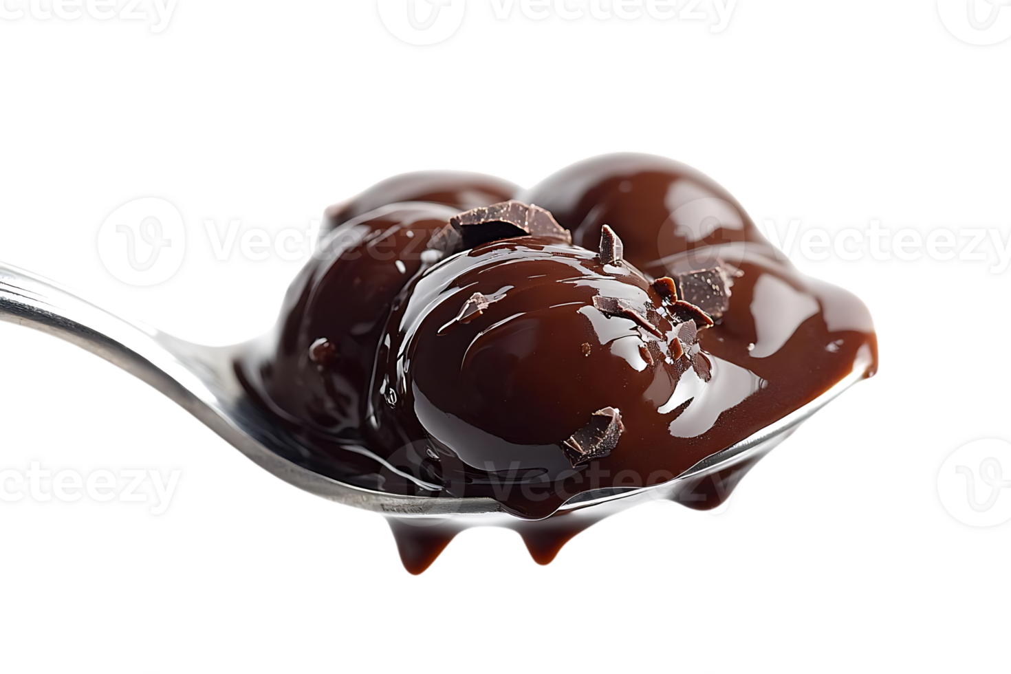 Chocolate Drizzled on a Spoon with a Transparent Background png