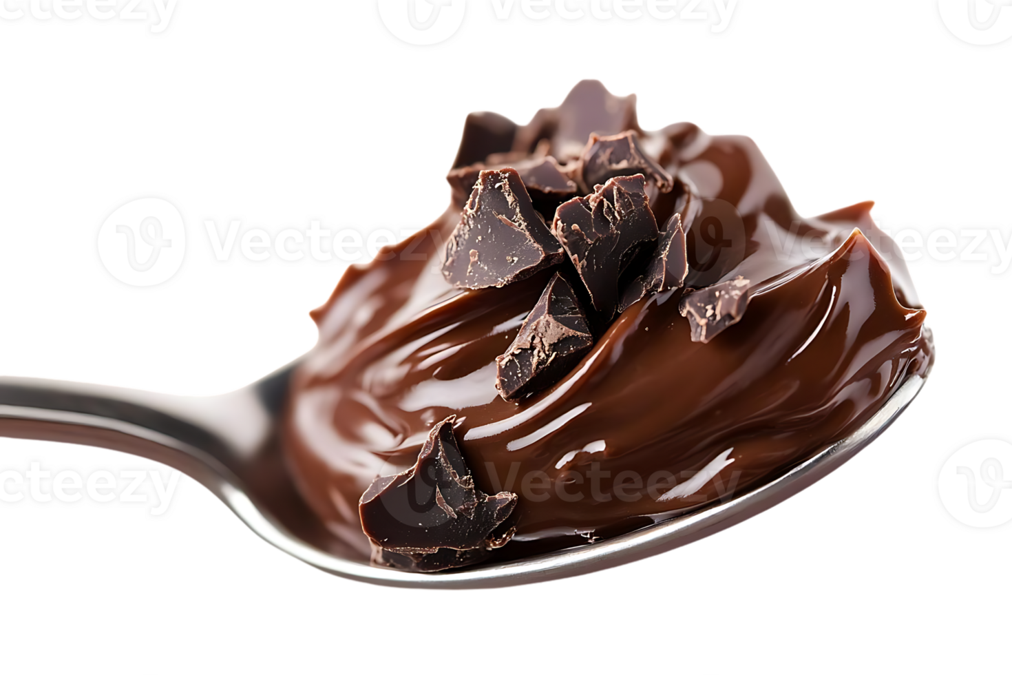 Delicious Chocolate Pudding with Chunks in a Spoon, Transparent Background png