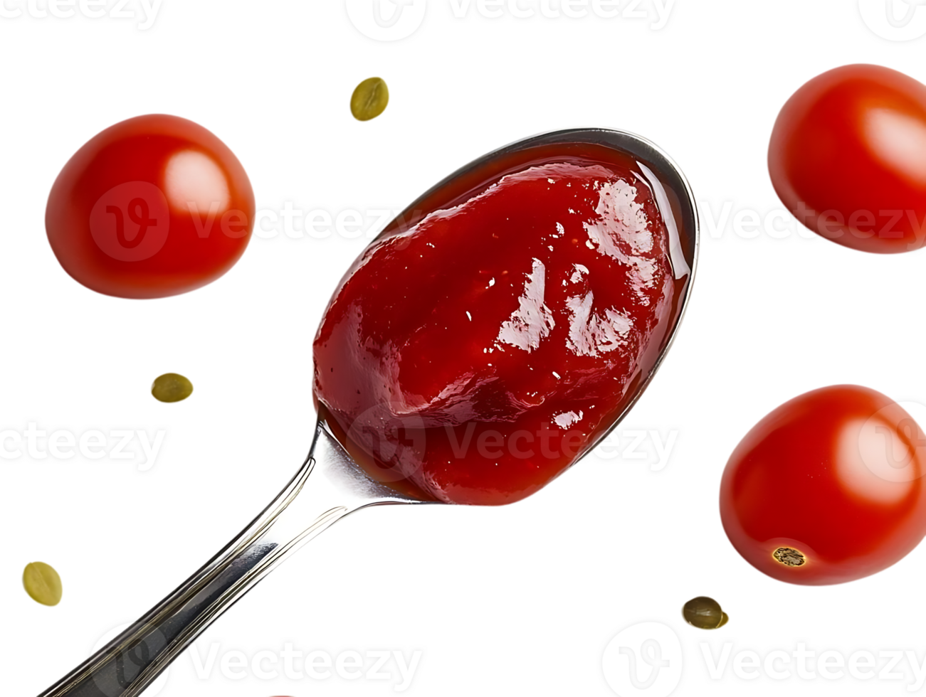 Spoonful of Ketchup with Tomatoes and Seeds on a Transparent Background png