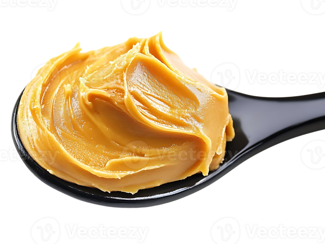 Creamy Peanut Butter on Black Spoon, Transparent Background png
