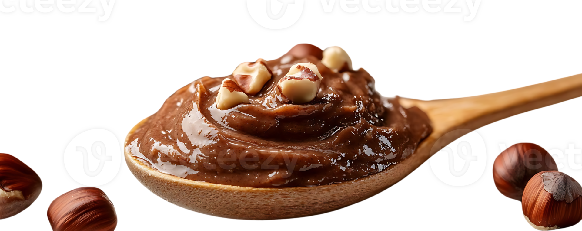 Delicious Hazelnut Spread in Wooden Spoon with Transparent Background png