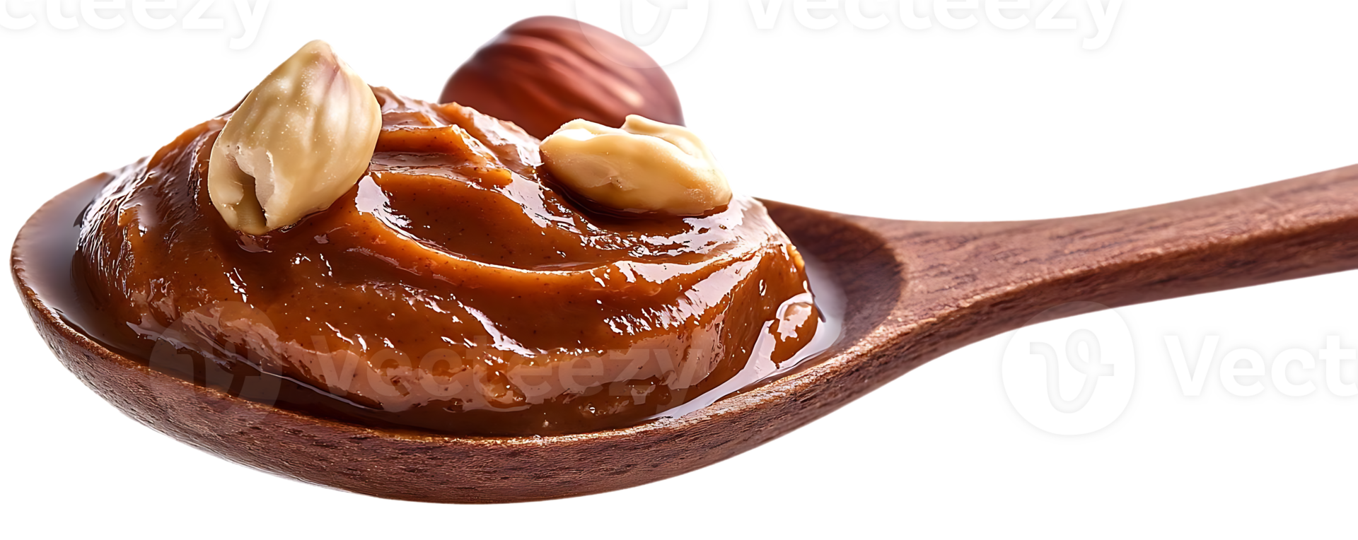 Hazelnut Spread with Creamy Texture on Wooden Spoon with Transparent Background png