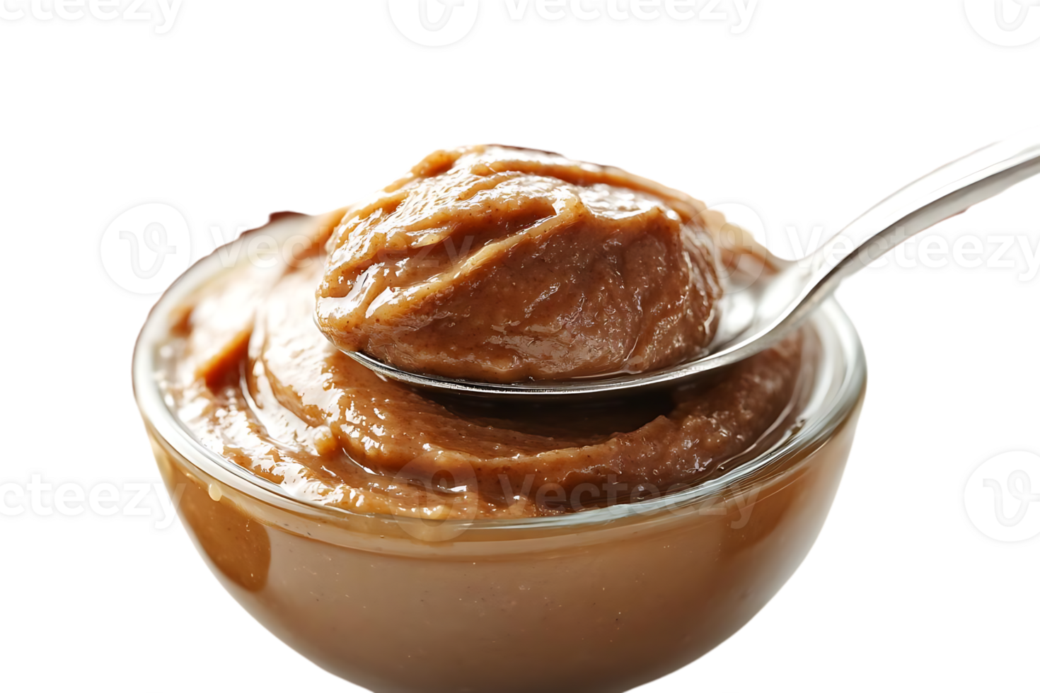 Delicious Creamy Tahini in a Bowl with a Spoon on a Transparent Background png