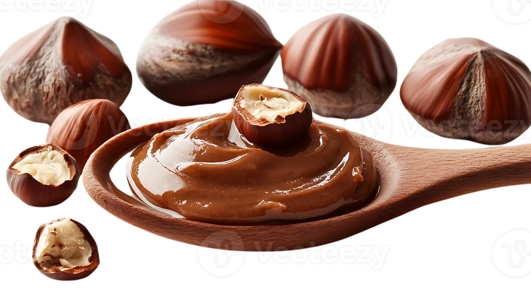 Hazelnut Spread on a Wooden Spoon with Transparent Background png