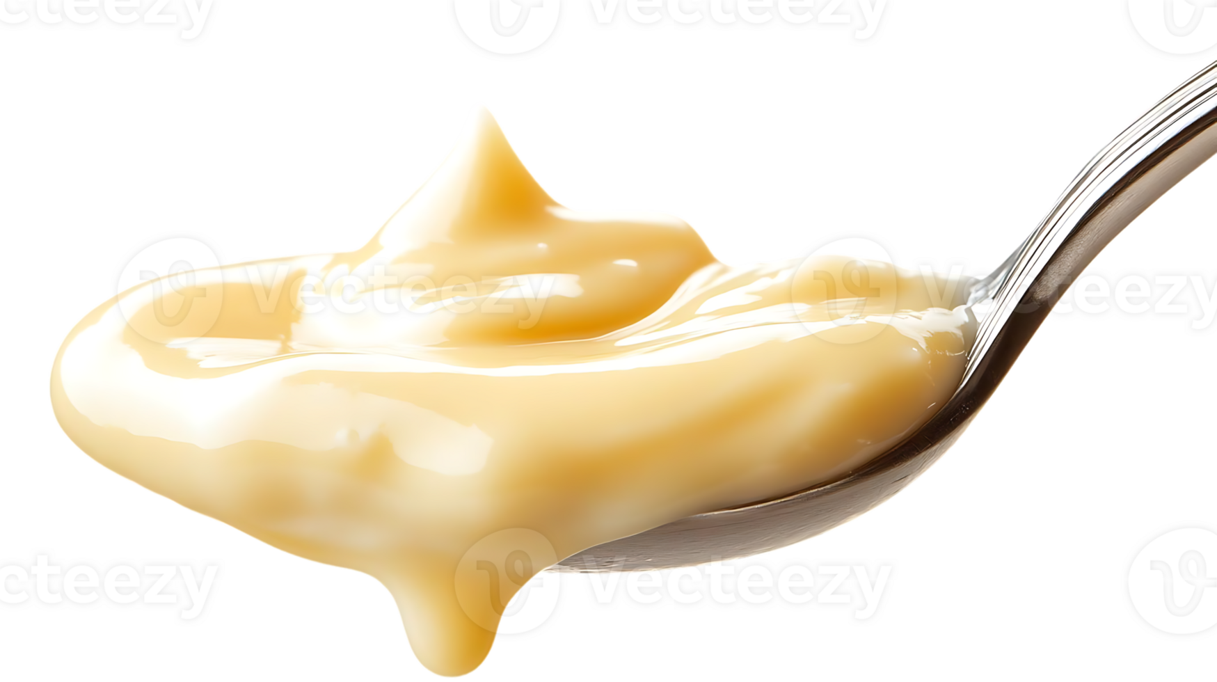 Creamy Custard Dripping from a Spoon on a Transparent Background png