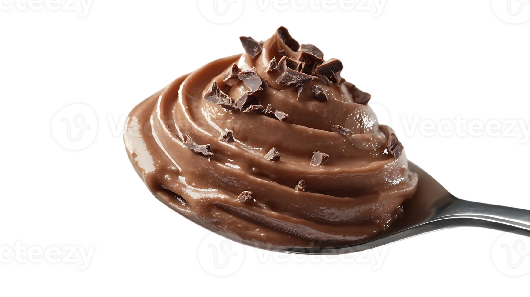 Chocolate Mousse Spooned with Chocolate Shavings on a Transparent Background png