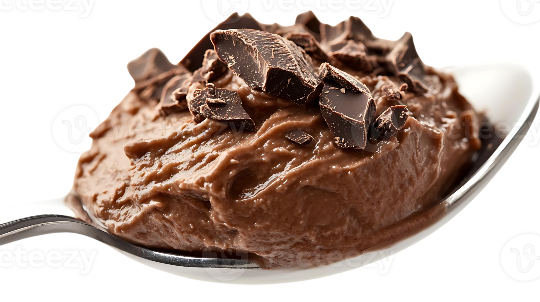 Chocolate Mousse with Chocolate Chips on a Spoon with Transparent Background png