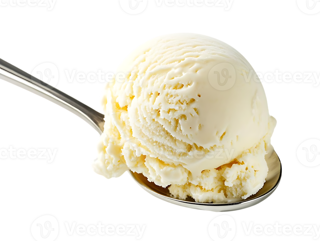 Vanilla Ice Cream Scoop on a Spoon with Transparent Background png