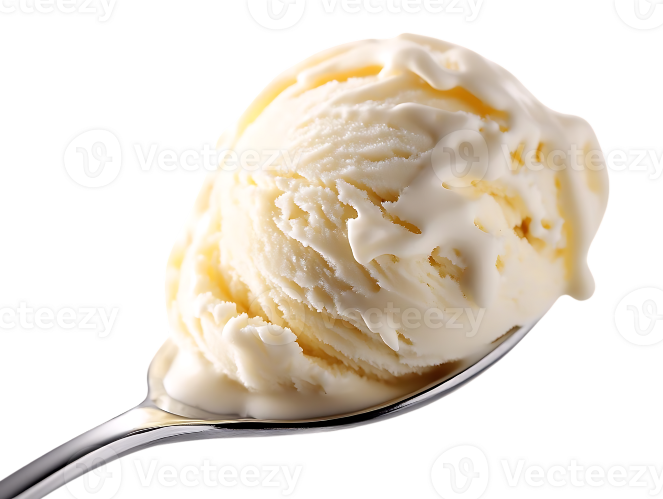 Melting Vanilla Ice Cream Scoop on a Spoon with a Transparent Background png