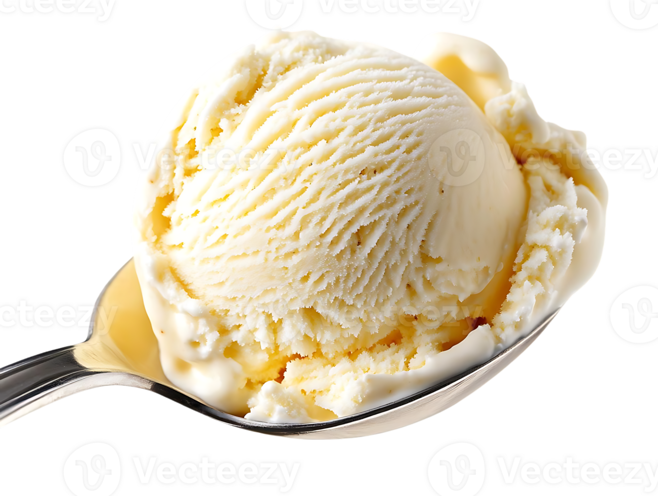 Vanilla Ice Cream Scoop on a Spoon with a Transparent Background png