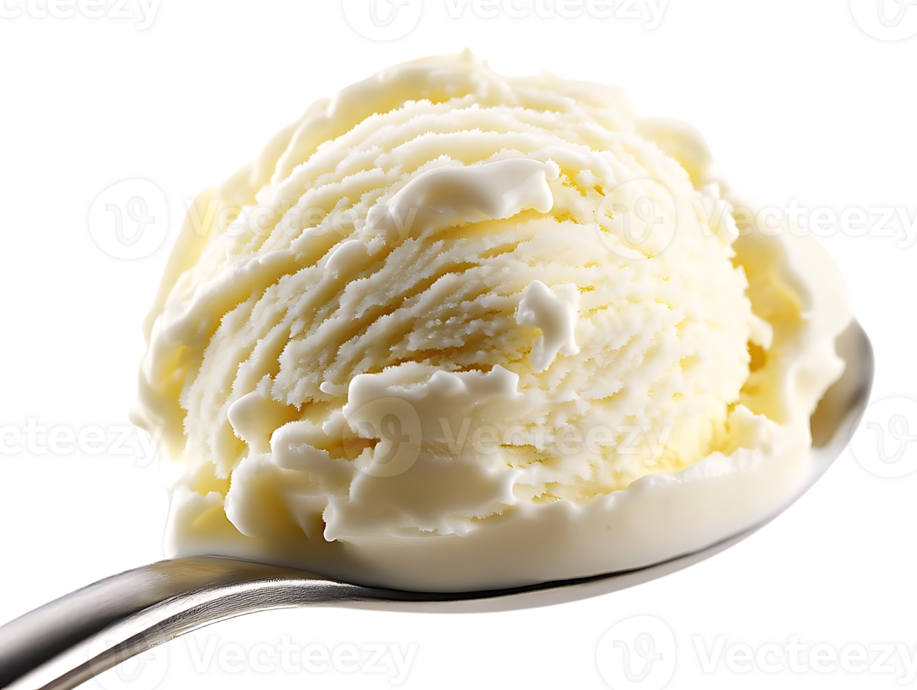 Creamy Vanilla Ice Cream Scoop on a Spoon with Transparent Background png