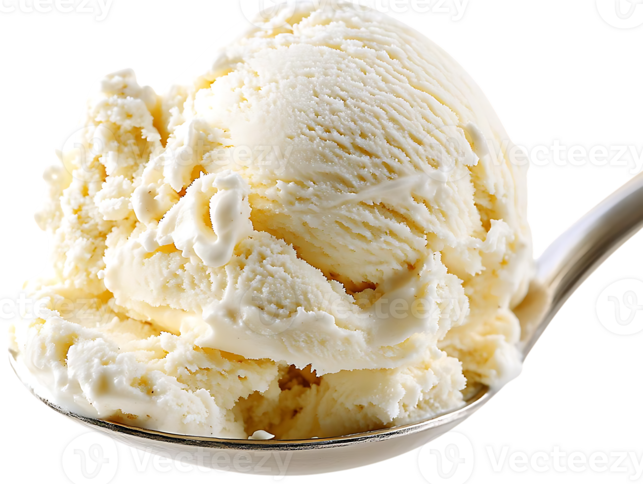 Delicious Creamy Vanilla Ice Cream Scoop on Spoon with Transparent Background png