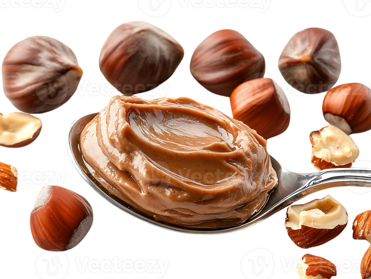 Hazelnut Butter Spread in a Spoon with Transparent Background, A Delicious and Creamy Treat png