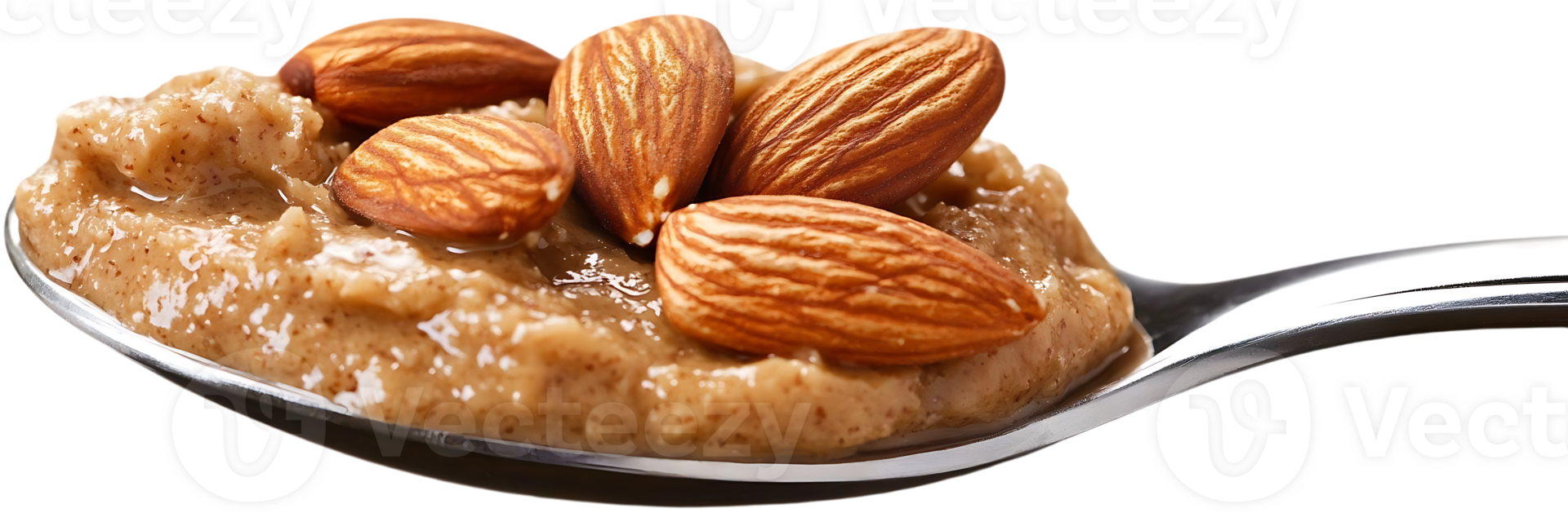 Almond Butter Spread with Almonds on a Spoon with Transparent Background png