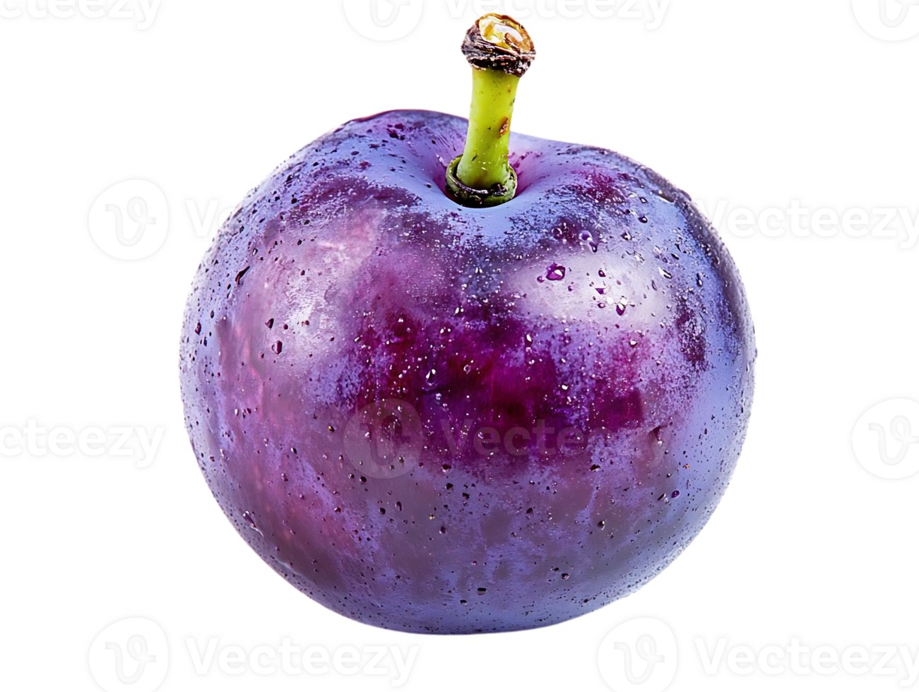 A Single, Plump, Purple Plum with Dewdrops on a Transparent Background png