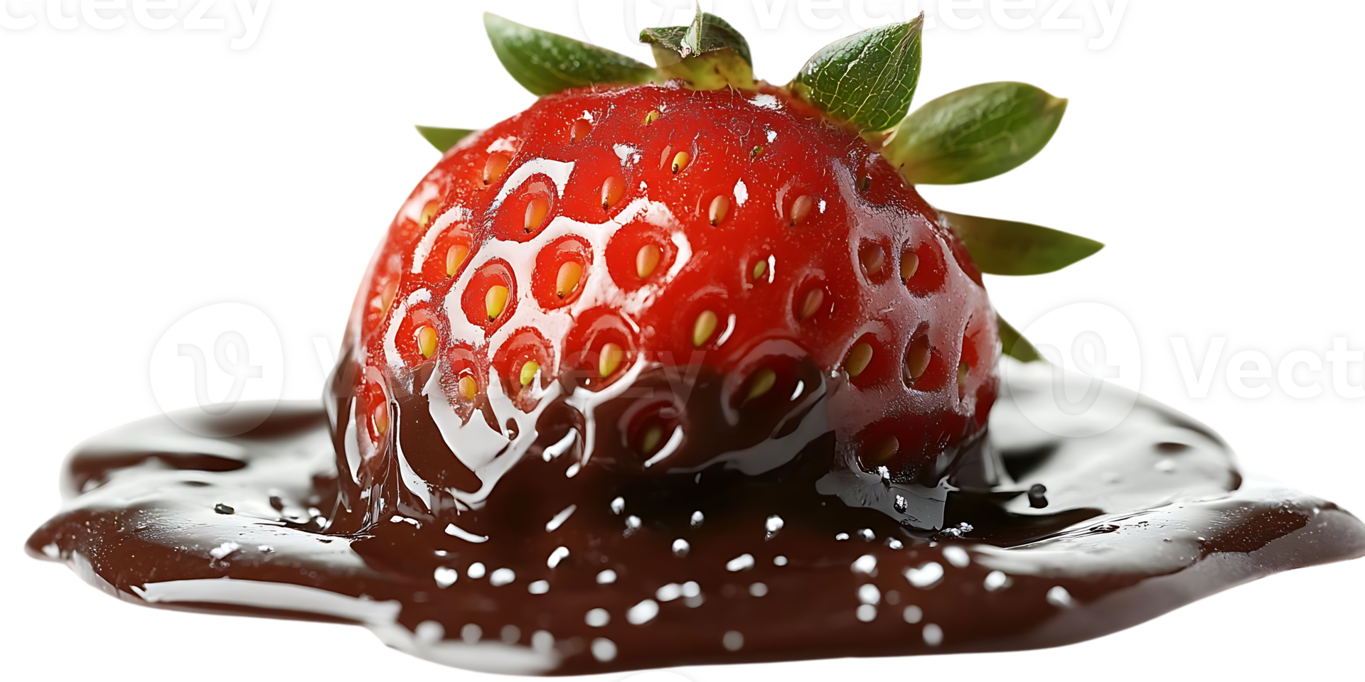 A Single Strawberry Dipped in Chocolate, Delicious Dessert, Transparent Background png