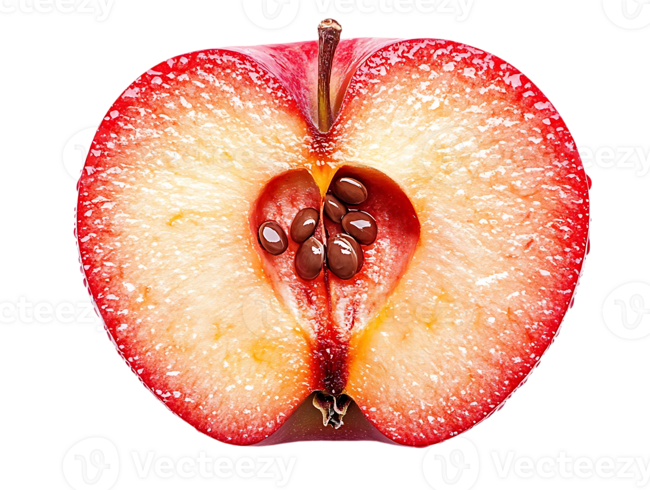 A Freshly Cut Apple Half with Seeds Visible and Transparent Background png