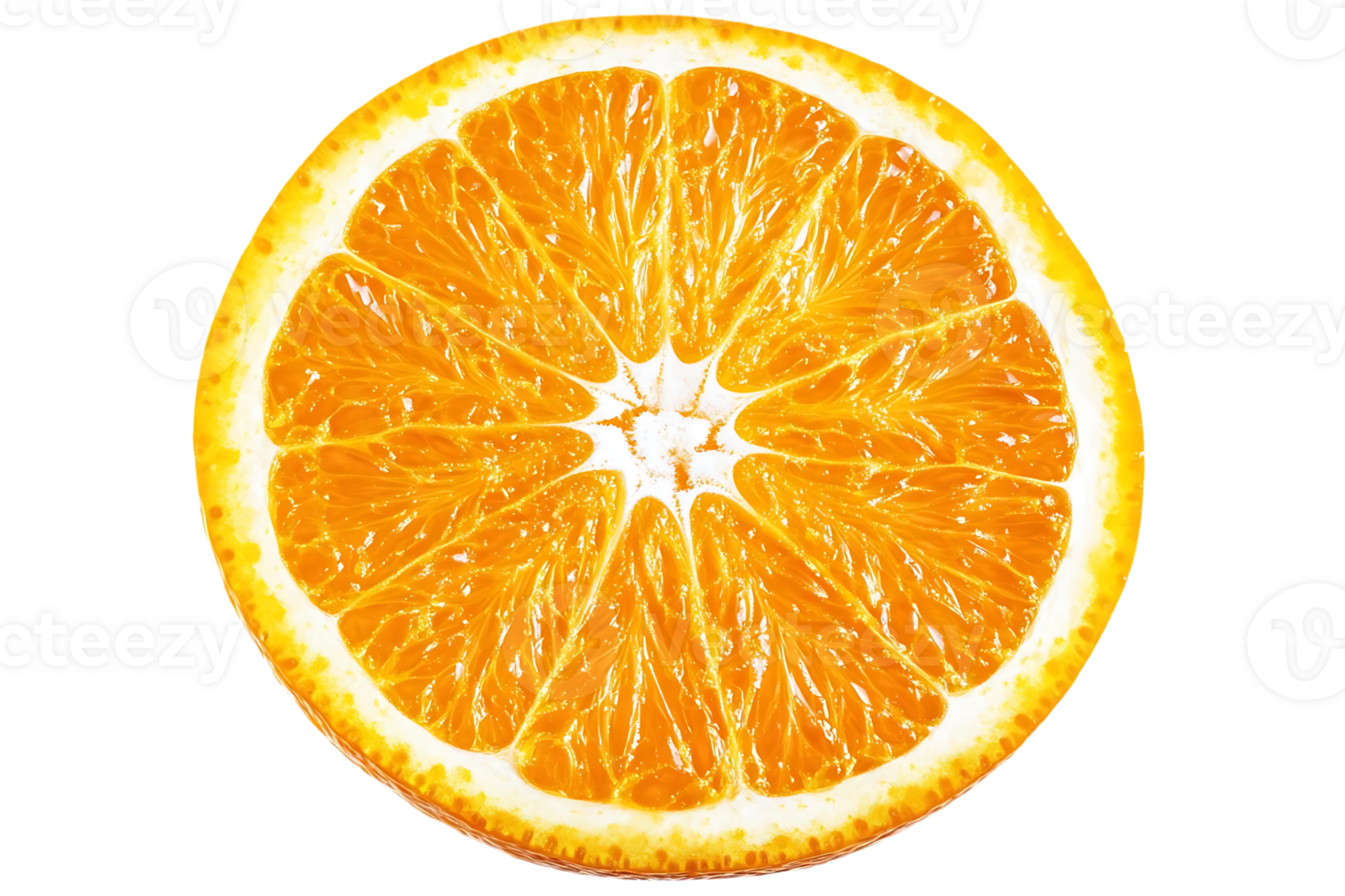 A Close-Up View of a Sliced Orange with a Transparent Background, Revealing its Juicy and Refreshing Interior png