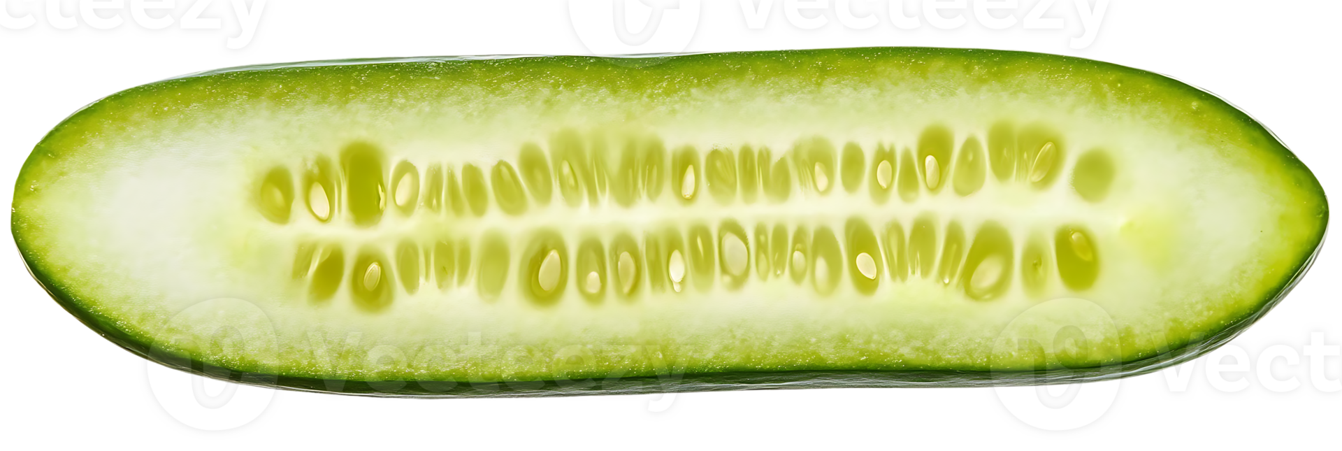 A Fresh Cucumber Slice, Cut in Half, Shows Its Seeds and Texture Against a Transparent Background png