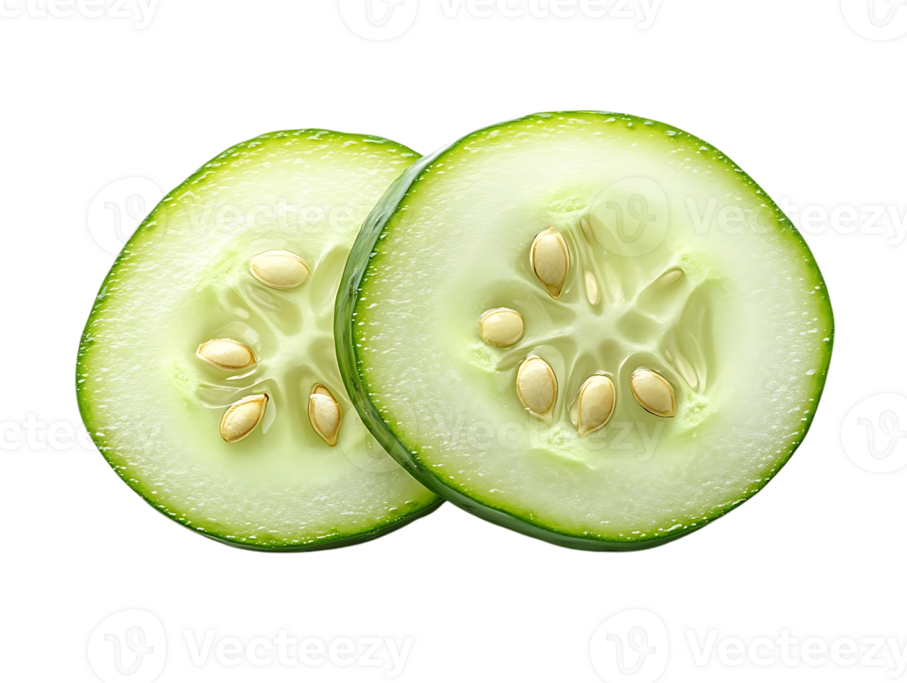 Two Slices of Cucumber with Seeds on a Transparent Background png