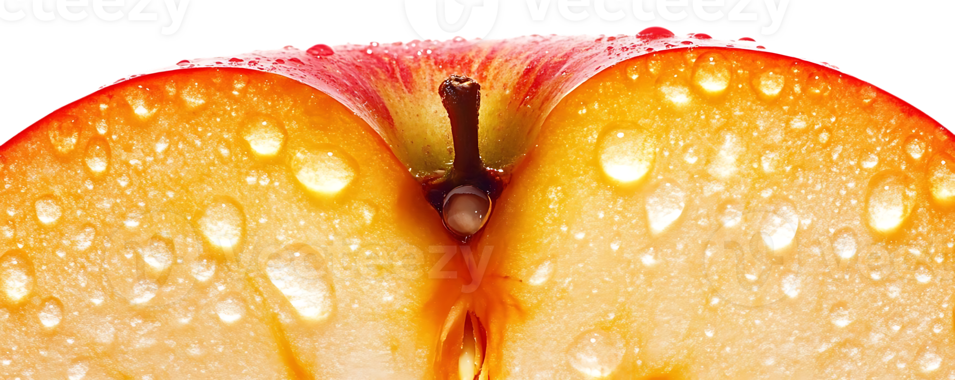 A Sliced Apple Glistens with Dewdrops on a Transparent Background png