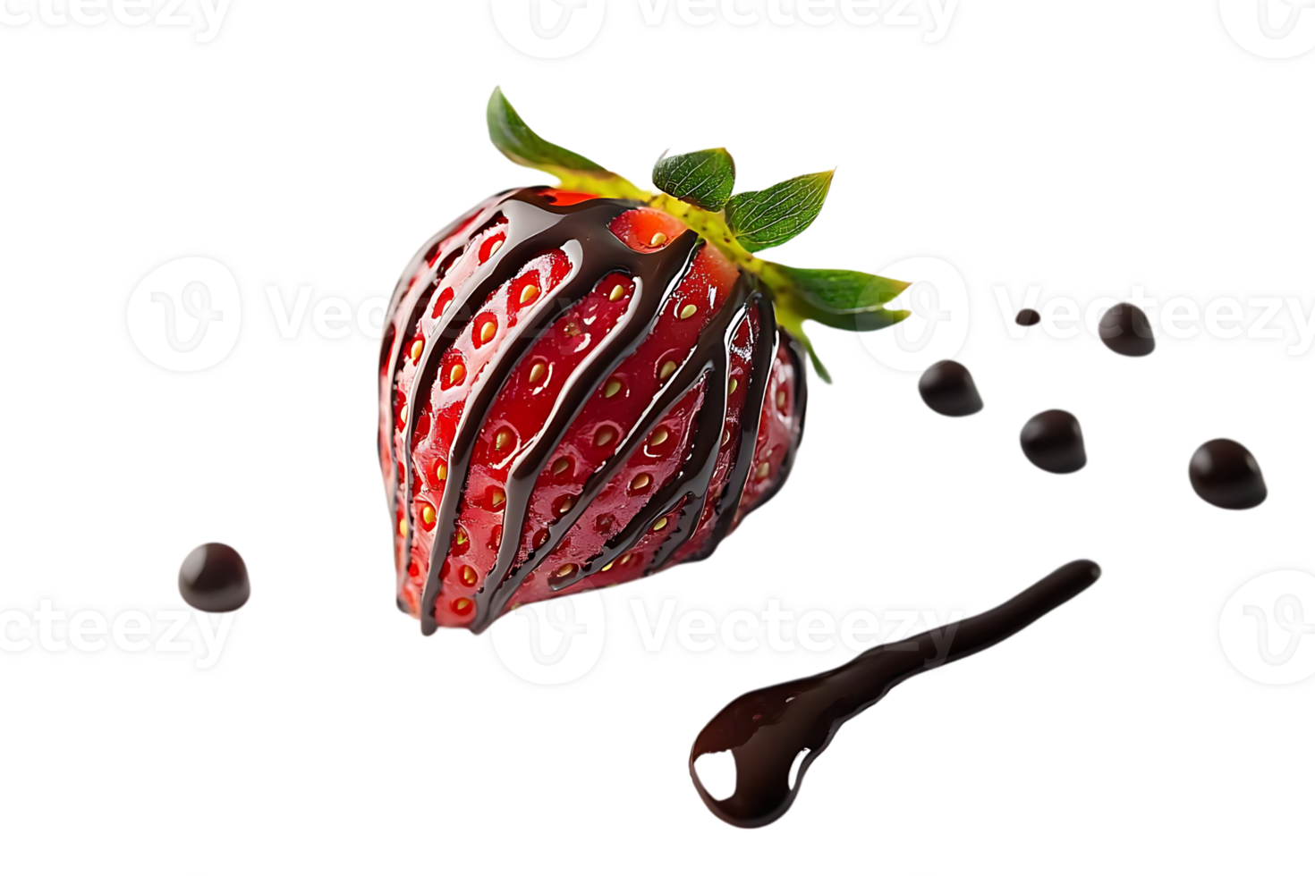 A Single Strawberry Drizzled with Chocolate on a Transparent Background png