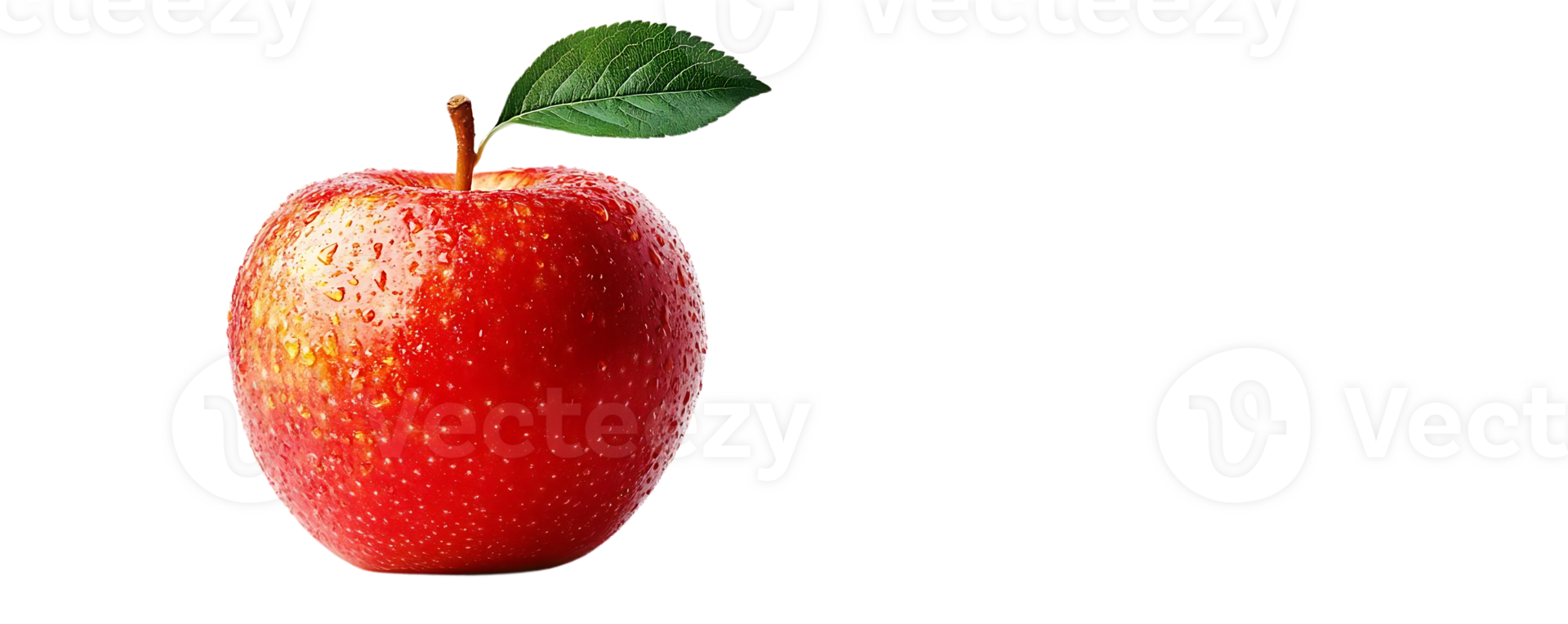 A Single Red Apple with a Green Leaf on a Transparent Background png