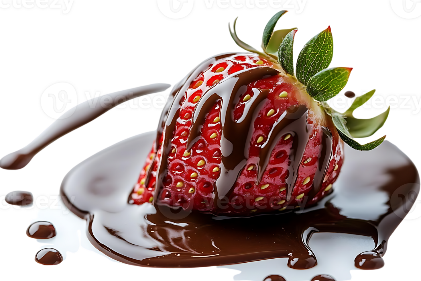 A Single Strawberry Drenched in Rich Chocolate Drizzle on a Transparent Background png