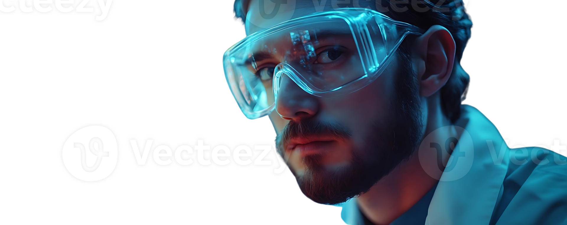 A Man Wearing Safety Glasses Gazes Intensely, with a Transparent Background png