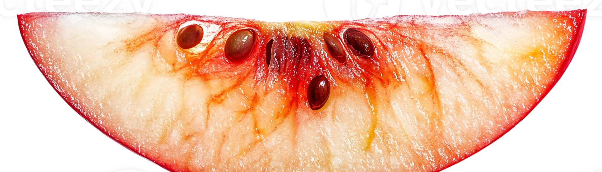 A Close-Up View of a Red Apple Slice with Seeds, Isolated on Transparent Background png