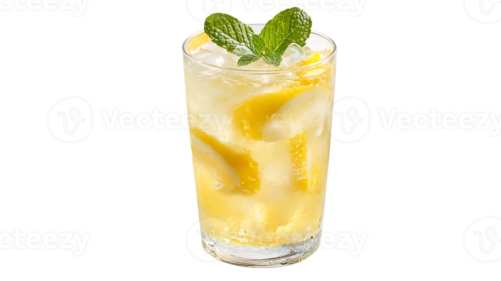 Refreshing Lemon Iced Tea with Mint Garnish, Served in a Clear Glass with a Transparent Background png