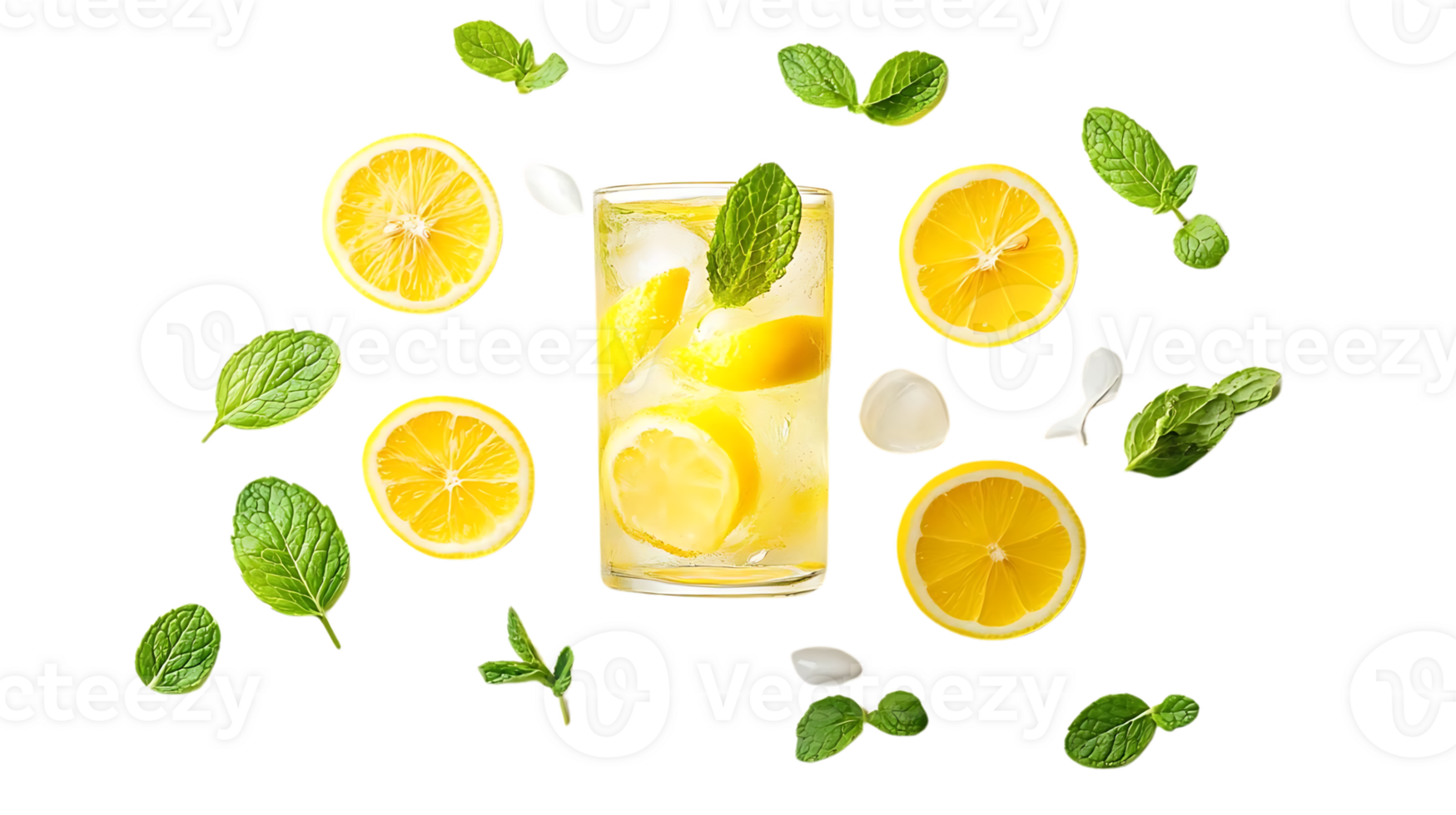 Refreshing Lemonade with Lemon Slices and Mint Leaves on a Transparent Background png