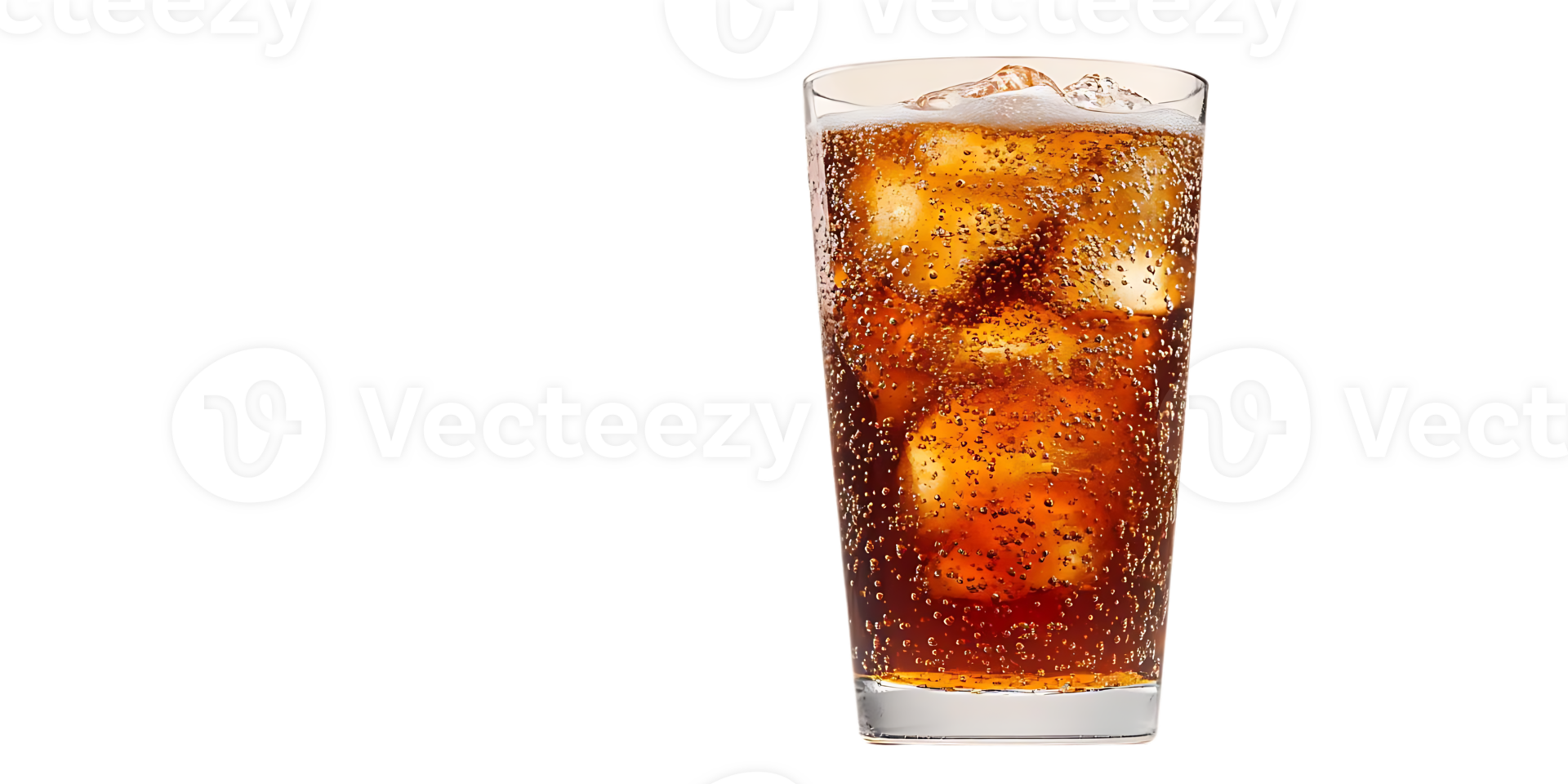 A Glass of Cola with Ice Cubes on a Transparent Background png