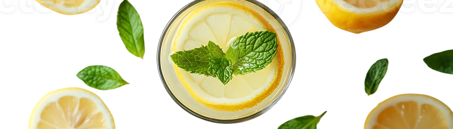 Refreshing Lemonade with Lemon Slices and Mint Leaves on a Transparent Background png