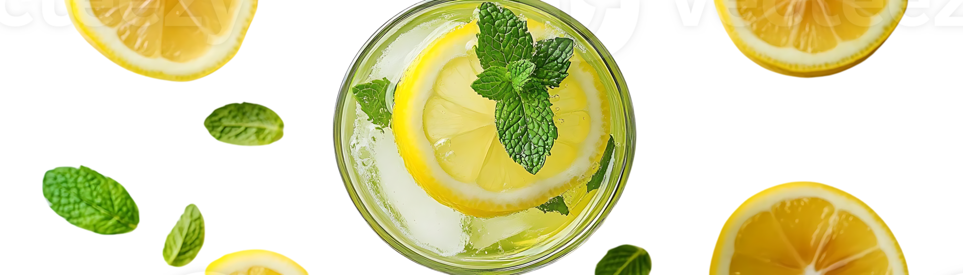Refreshing Lemonade with Mint and Lemon Slices, Perfect for Summer, Transparent Background png