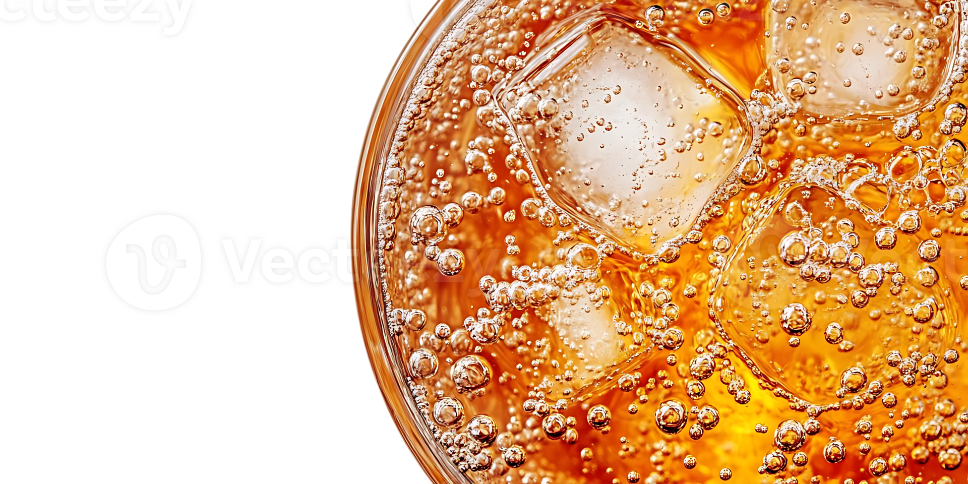 Fizzy Orange Soda with Ice Cubes in a Glass with a Transparent Background png