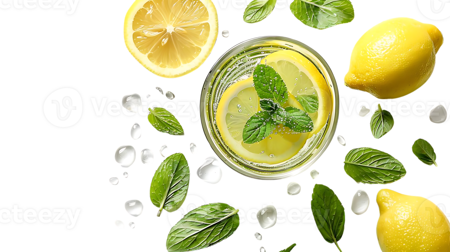Refreshing Lemon and Mint Drink with a Transparent Background png