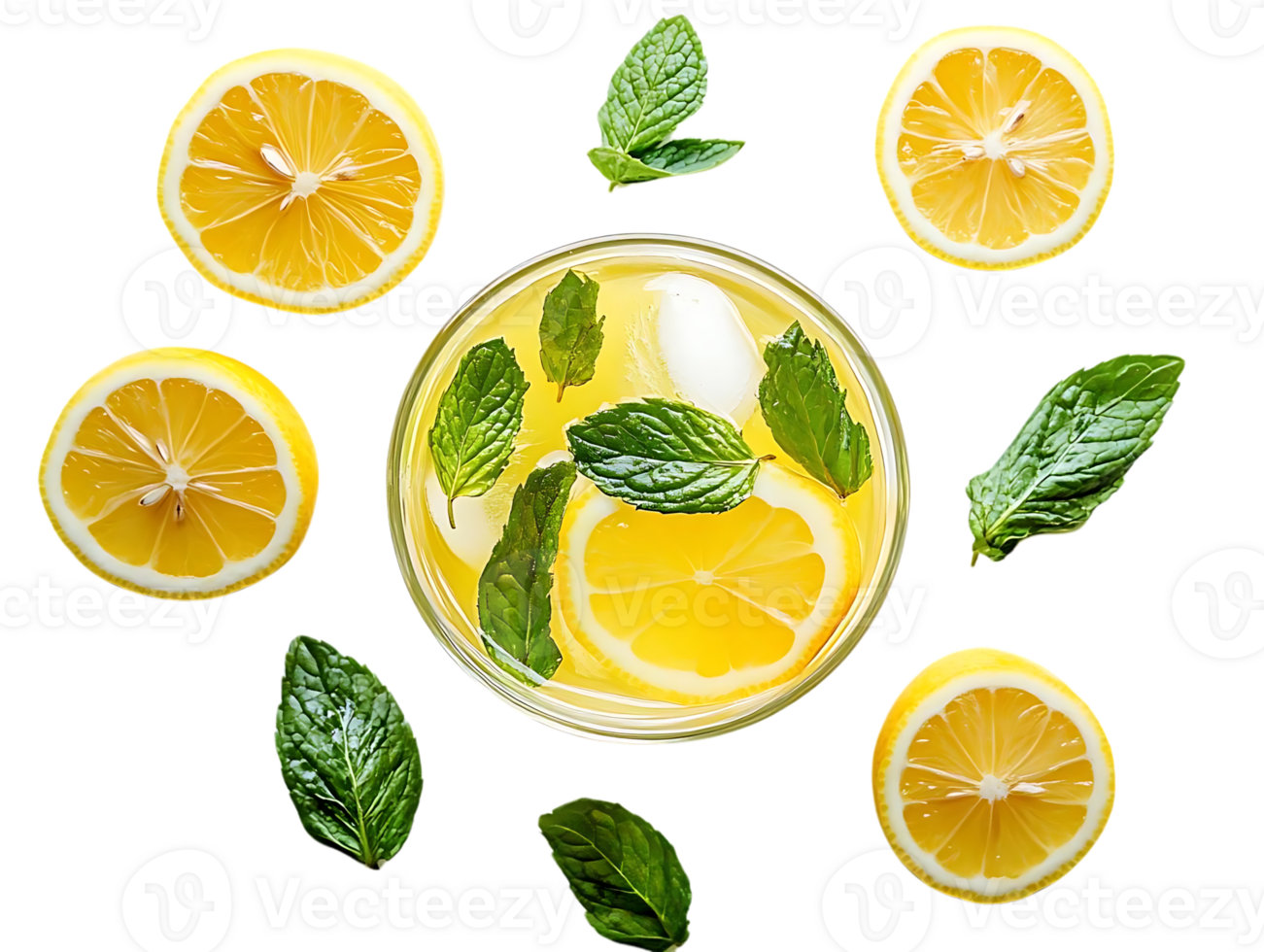 Refreshing Lemonade with Mint Leaves and Ice on a Transparent Background png