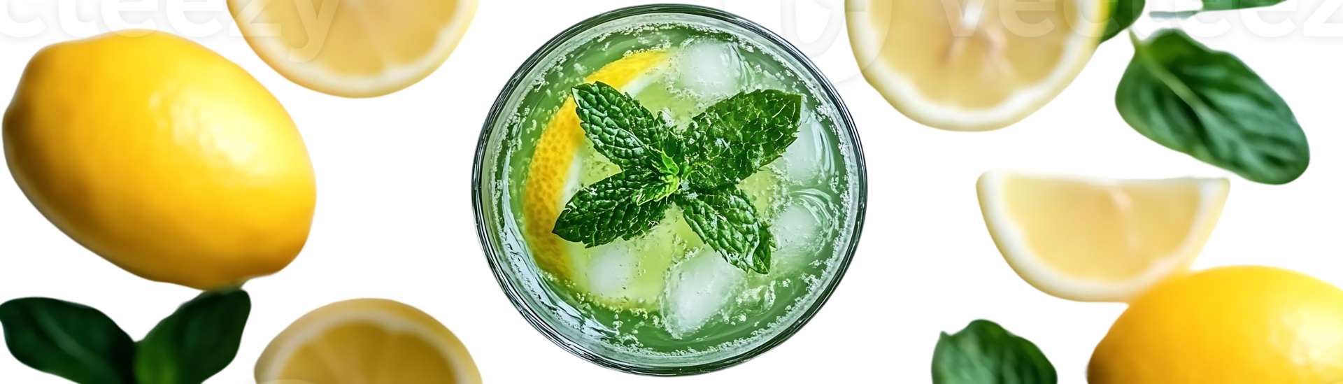 Refreshing Lemon Mint Drink with Ice and a Transparent Background png