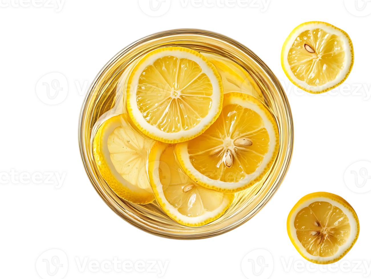 Lemon Slices Float in a Glass of Water on a Transparent Background png