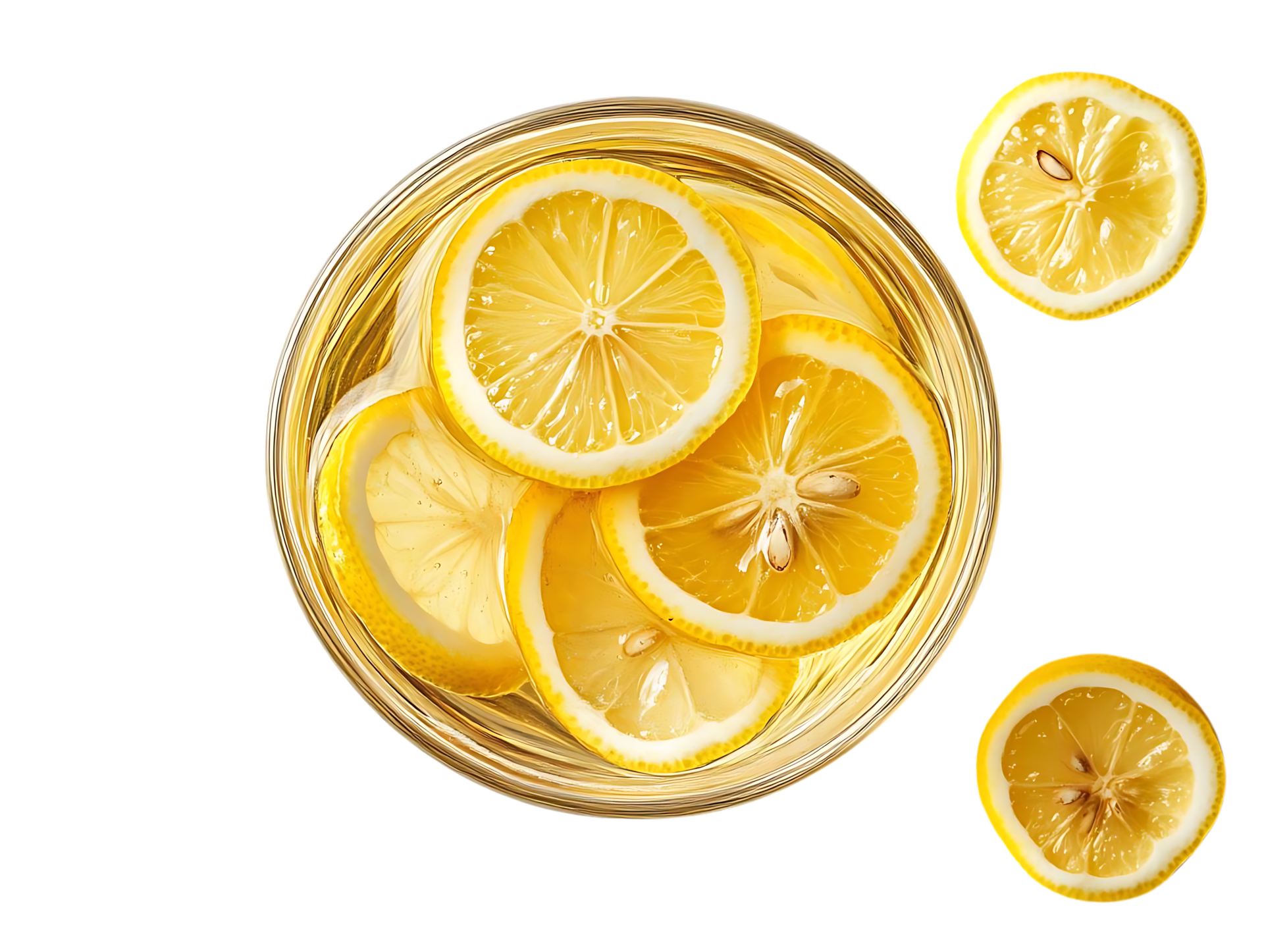 Lemon Slices Float in a Glass of Water on a Transparent Background